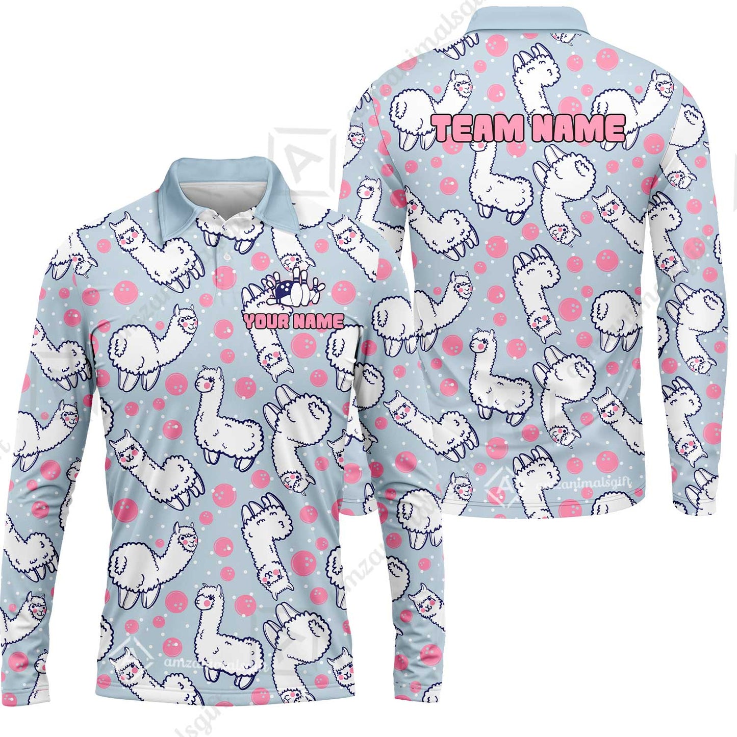 Custom Bowling Jersey Polo Shirt, Cute Alpaca Pattern Bowling Custom Bowling Jersey Team Shirt With Name & Team Name