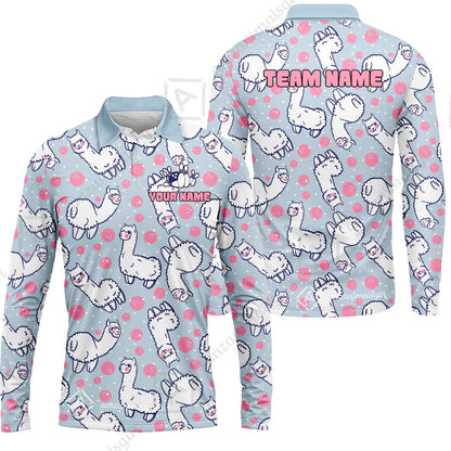 Custom Bowling Jersey Polo Shirt, Cute Alpaca Pattern Bowling Custom Bowling Jersey Team Shirt With Name & Team Name