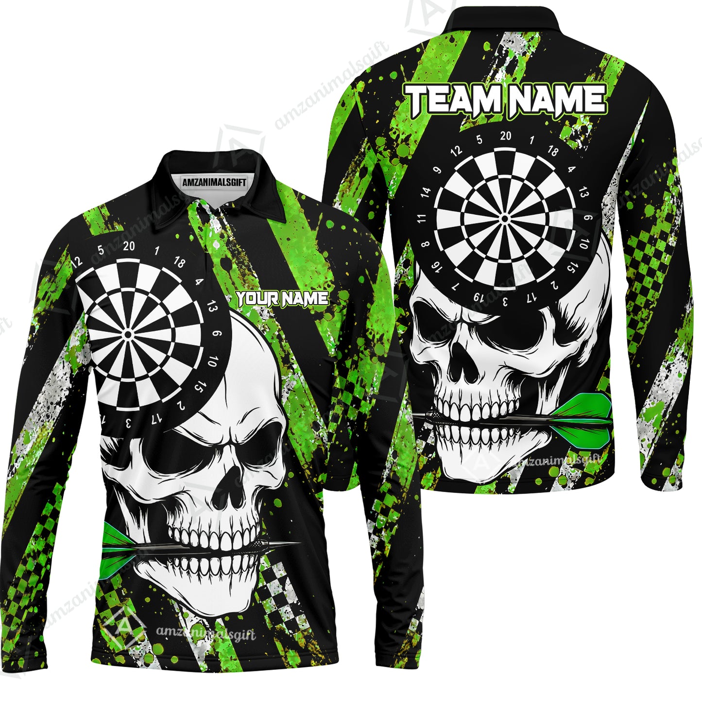 Custom Darts Jersey Polo Shirt, Skull Bites Dart, Custom Dart Jersey Team Shirt For Players With Name & Team Name