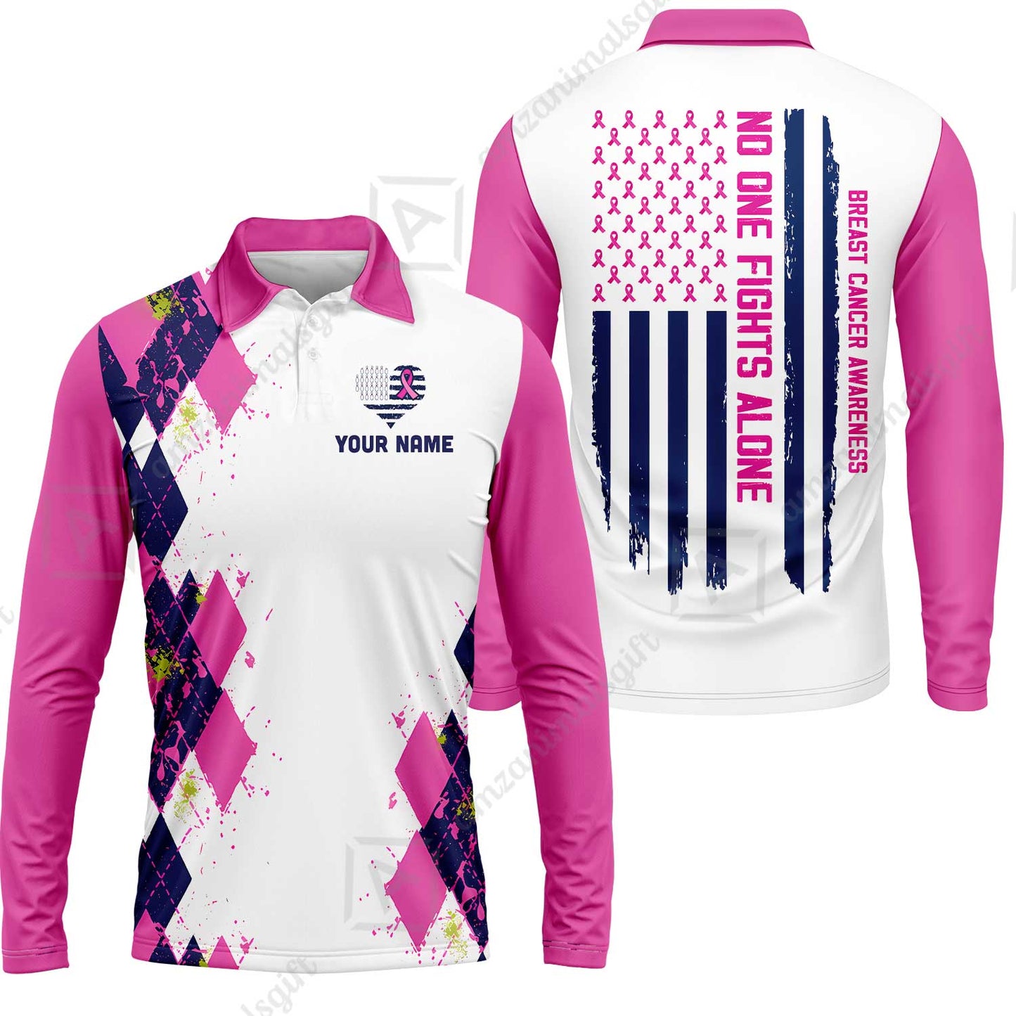 Custom Bowling Jersey Polo Shirt, No One Fights Alone, Personalized Name And Team Name