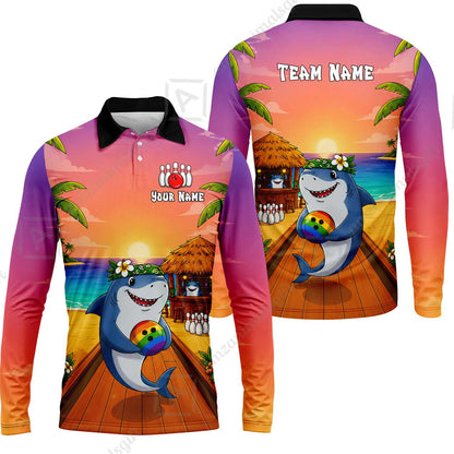 Custom Bowling Jersey Polo Shirt, Shark Strike, Custom Bowling Jersey Team Shirt For Players With Name and Team Name