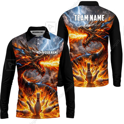 Customized Blazing Fire Dragon & Thunder Strike Bowling Jersey, Custom Name And Team Name For Bowlers