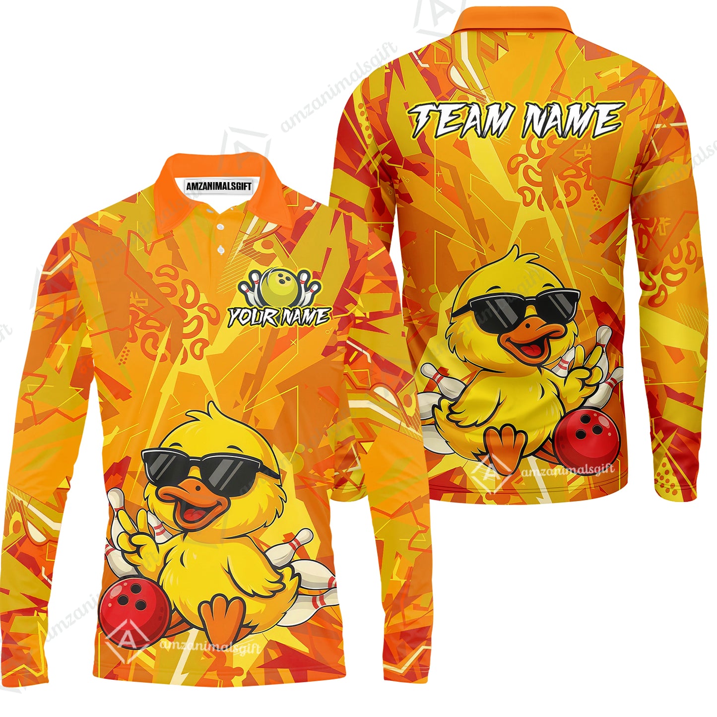 Custom Bowling Jersey Polo Shirt, Duck Strike Energy Bowling, Custom Bowling Jersey Team Shirt For Players With Name & Team Name