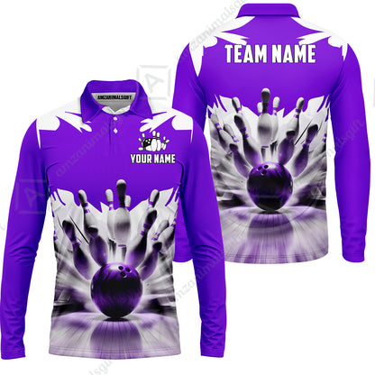 Custom Bowling Jersey Polo Shirt, Electric Marble Strike, Custom Bowling Jersey Team Shirt For Players With Name and Team Name