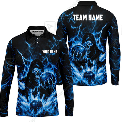 Custom Bowling Jersey Polo Shirt, Lightning Grim Reaper, Custom Bowling Jersey Team Shirt For Players With Name & Team Name