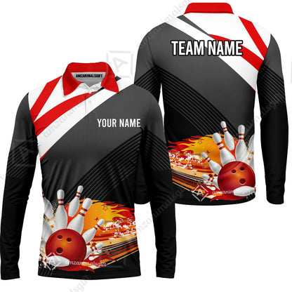 Custom Black and Red Flame Bowling Team Jersey Polo Shirts, Bowling Team Uniforms Jerseys, Personalized Name And Team Name