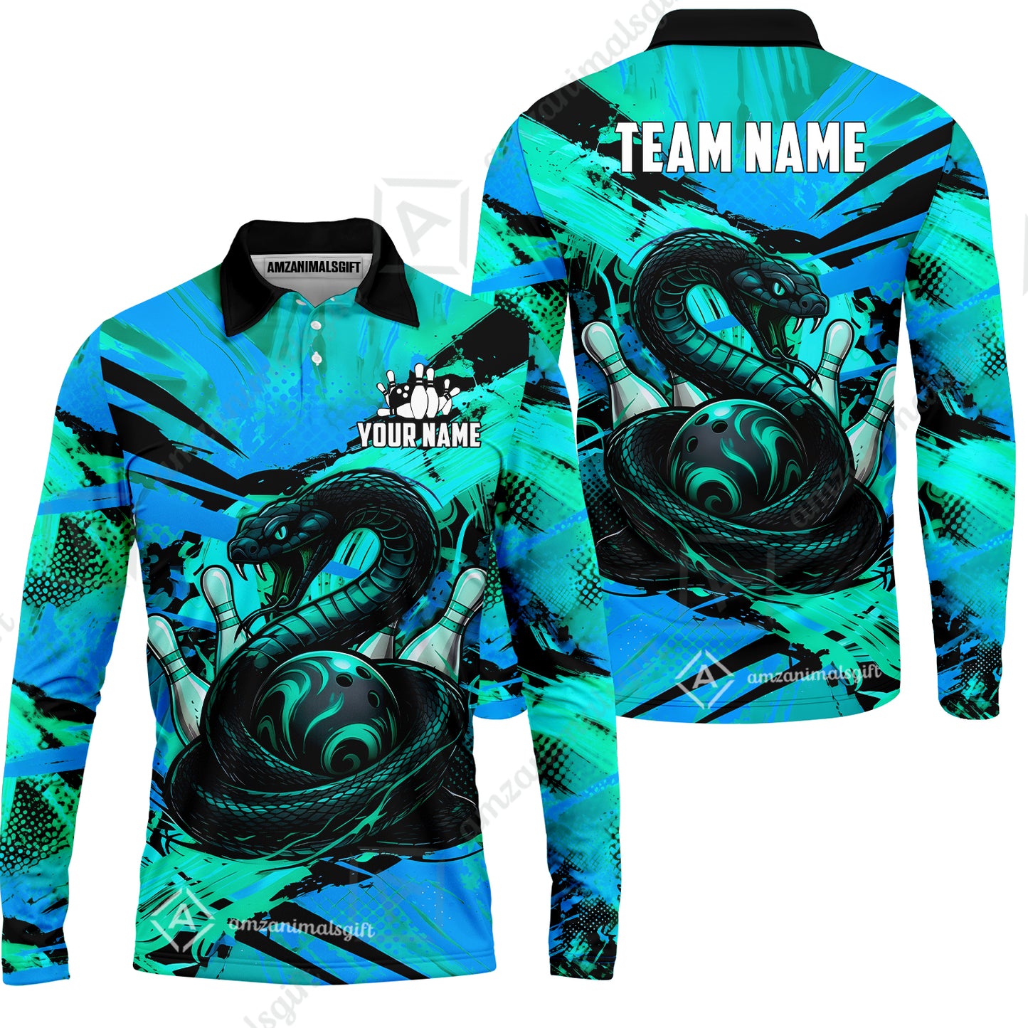 Custom Bowling Jersey Polo Shirt, Viper Venom Strike & Cyberpunk Splash, Custom Bowling Jersey Team Shirt For Players With Name & Team Name