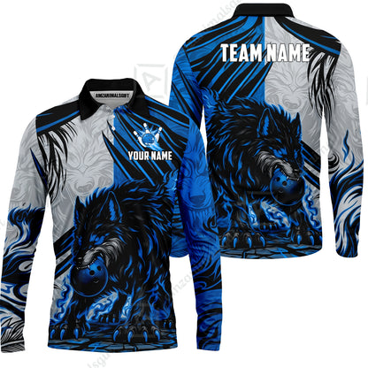 Custom Bowling Jersey Polo Shirt, Lone Wolf Strike & Emerald Frost, Custom Bowling Jersey Team Shirt For Players With Name & Team Name