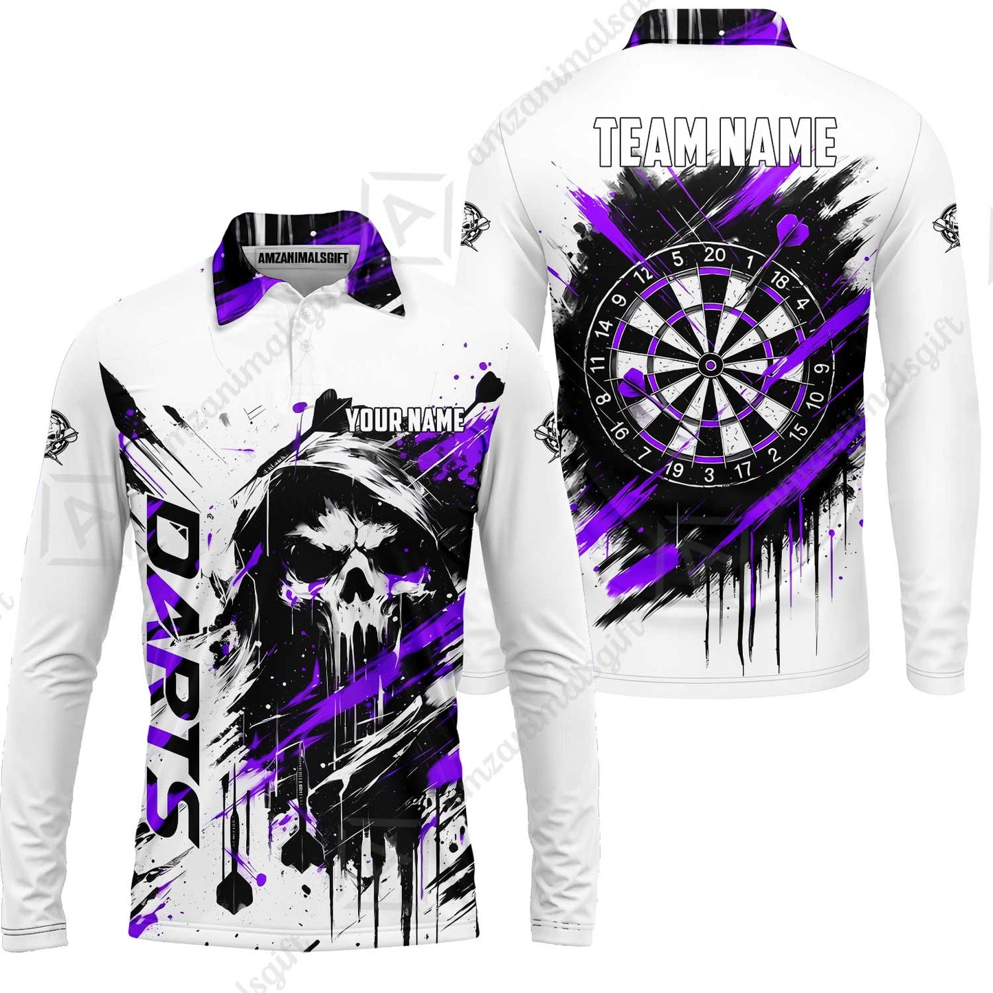 Custom Darts Jersey Polo Shirt, Grim Reaper Sketch Splatter, Custom Dart Jersey Team Shirt For Players With Name & Team Name