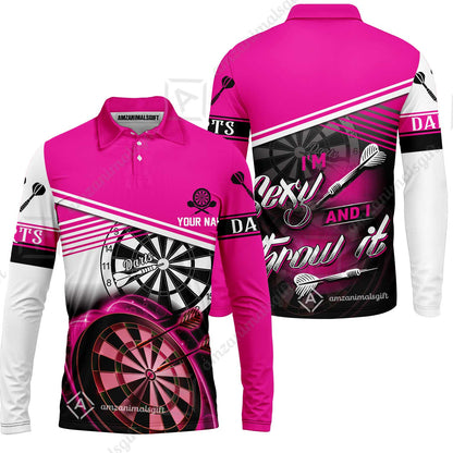 Darts Custom Name Men Polo Shirt, Dartboard Personalized Pink Men Polo Shirt Gift For Darts Lovers, Friend, Team, I'm Sexy And I Throw It