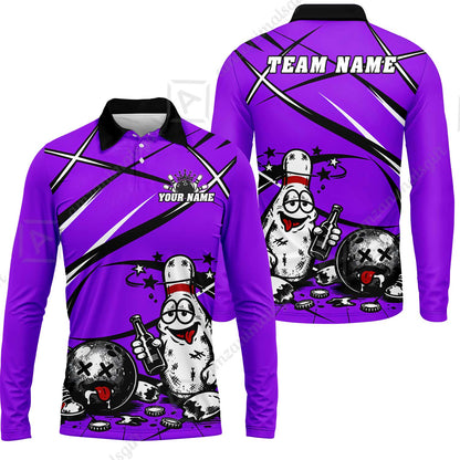 Custom Bowling Jersey Polo Shirt, Drunk Bowling Pin And Ball, Custom Bowling Jersey Team Shirt For Players With Name & Team Name