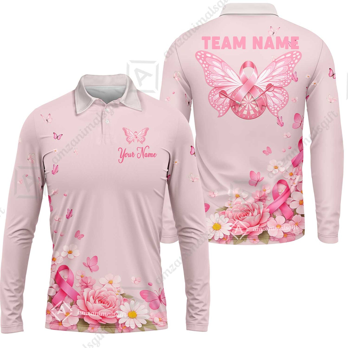 Custom Darts Jersey Polo Shirt, Butterfly Floral Darts, Custom Dart Jersey Team Shirt For Players With Name & Team Name