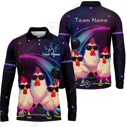 Custom Bowling Jersey Polo Shirt, Sunglasses Chicken Bowling, Custom Bowling Jersey Team Shirt For Players With Name & Team Name