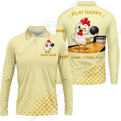 Custom Bowling Jersey Polo Shirt, Happy Rooster, Custom Bowling Jersey Team Shirt For Players With Name and Team Name