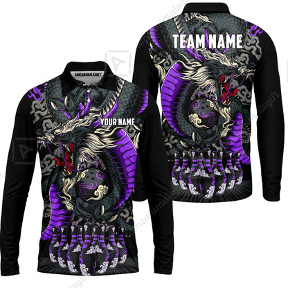 Custom Bowling Jersey Polo Shirt, Oriental Jade Dragon & Classic Clouds, Custom Bowling Jersey Team Shirt For Players With Name & Team Name