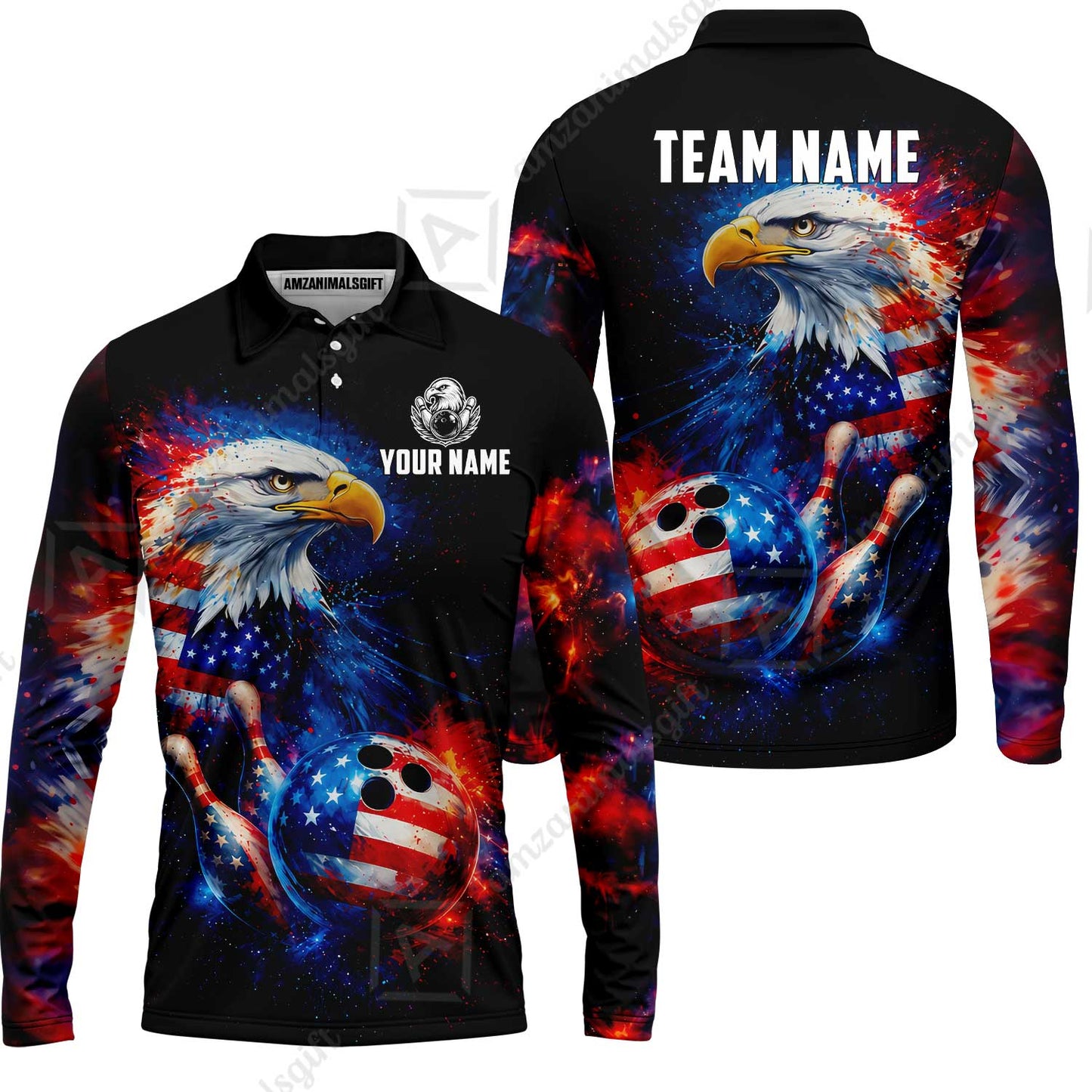 Customized Patriotic Galaxy Eagle Strike Bowling Jersey, Custom Name And Team Name For Bowlers