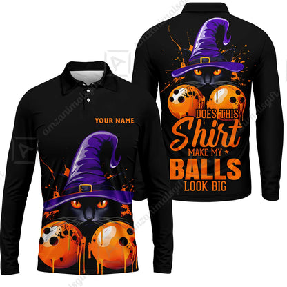 Custom Bowling Jersey Polo Shirt, Witch Cat Bowling, Does This Shirt Make My Balls Look Big, Personalized Name And Team Name