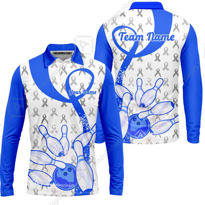Custom Bowling Team Shirt, Blue Ribbon and Bowling Pins Explosion Shirt, Personalized Team & Player Bowling Jersey