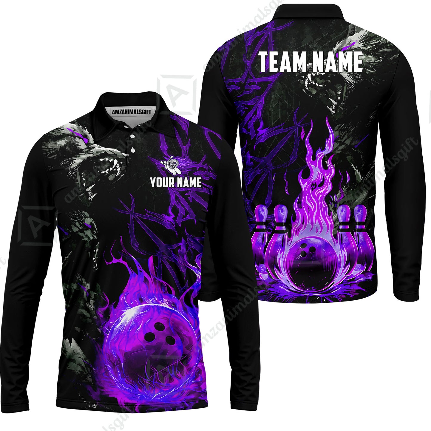 Custom Bowling Jersey Polo Shirt, Hellfire Werewolf & Crimson Strike, Custom Bowling Jersey Team Shirt For Players With Name & Team Name