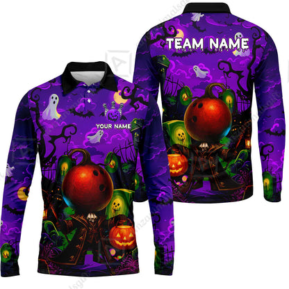 Custom Bowling Jersey Polo Shirt, Halloween Spooky Strike, Custom Bowling Jersey Team Shirt For Players With Name & Team Name