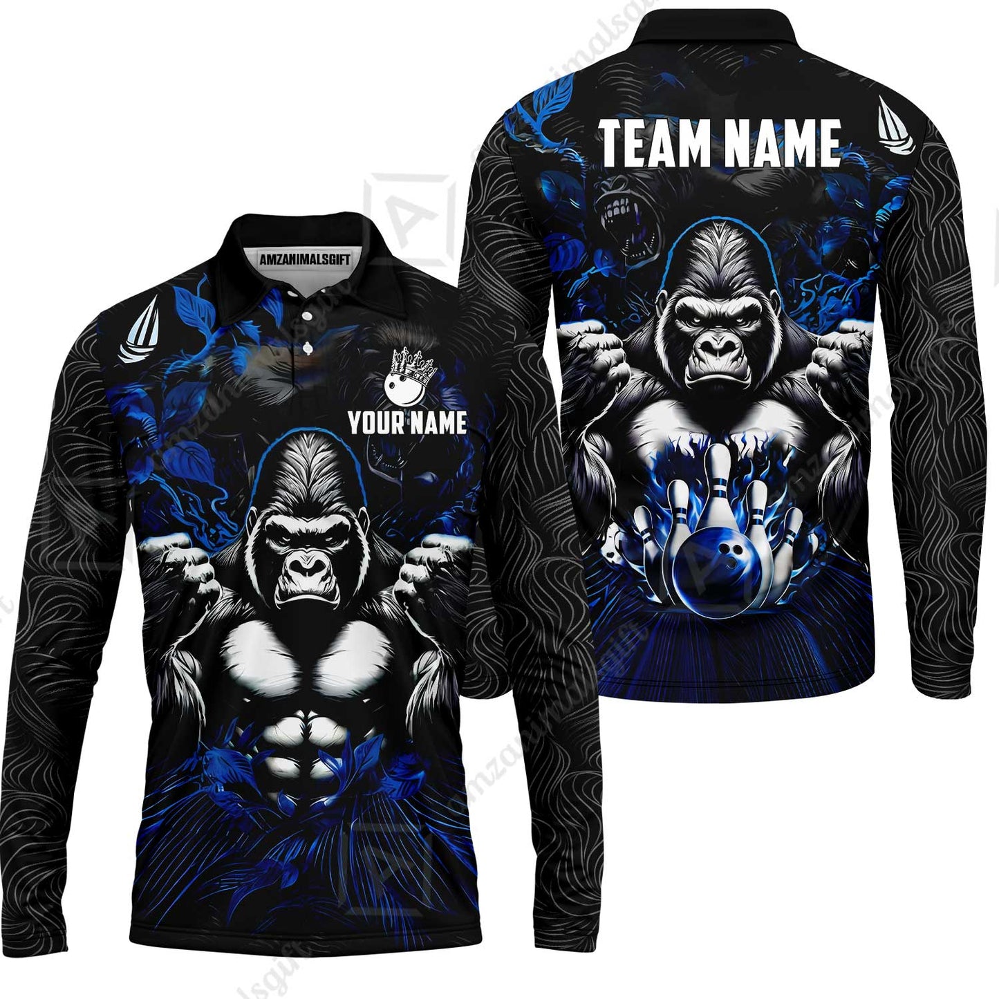 Custom Bowling Jersey Polo Shirt, Furious Gorilla Mascot, Custom Bowling Jersey Team Shirt For Players With Name & Team Name