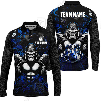 Custom Bowling Jersey Polo Shirt, Furious Gorilla Mascot, Custom Bowling Jersey Team Shirt For Players With Name & Team Name