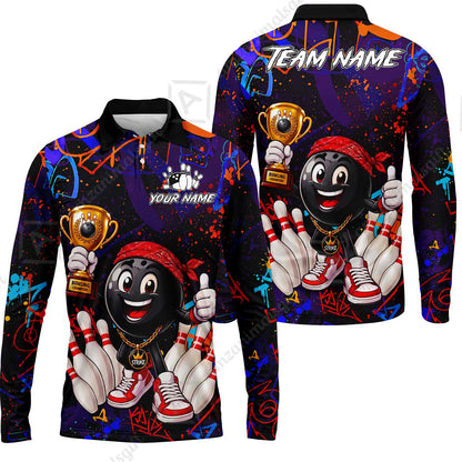 Custom Bowling Jersey Polo Shirt, Graffiti Champion, Custom Bowling Jersey Team Shirt For Players With Name & Team Name