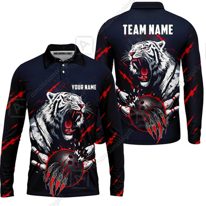 Custom Bowling Jersey Polo Shirt, White Tiger Mascot Bowling, Custom Bowling Jersey Team Shirt For Players With Name & Team Name