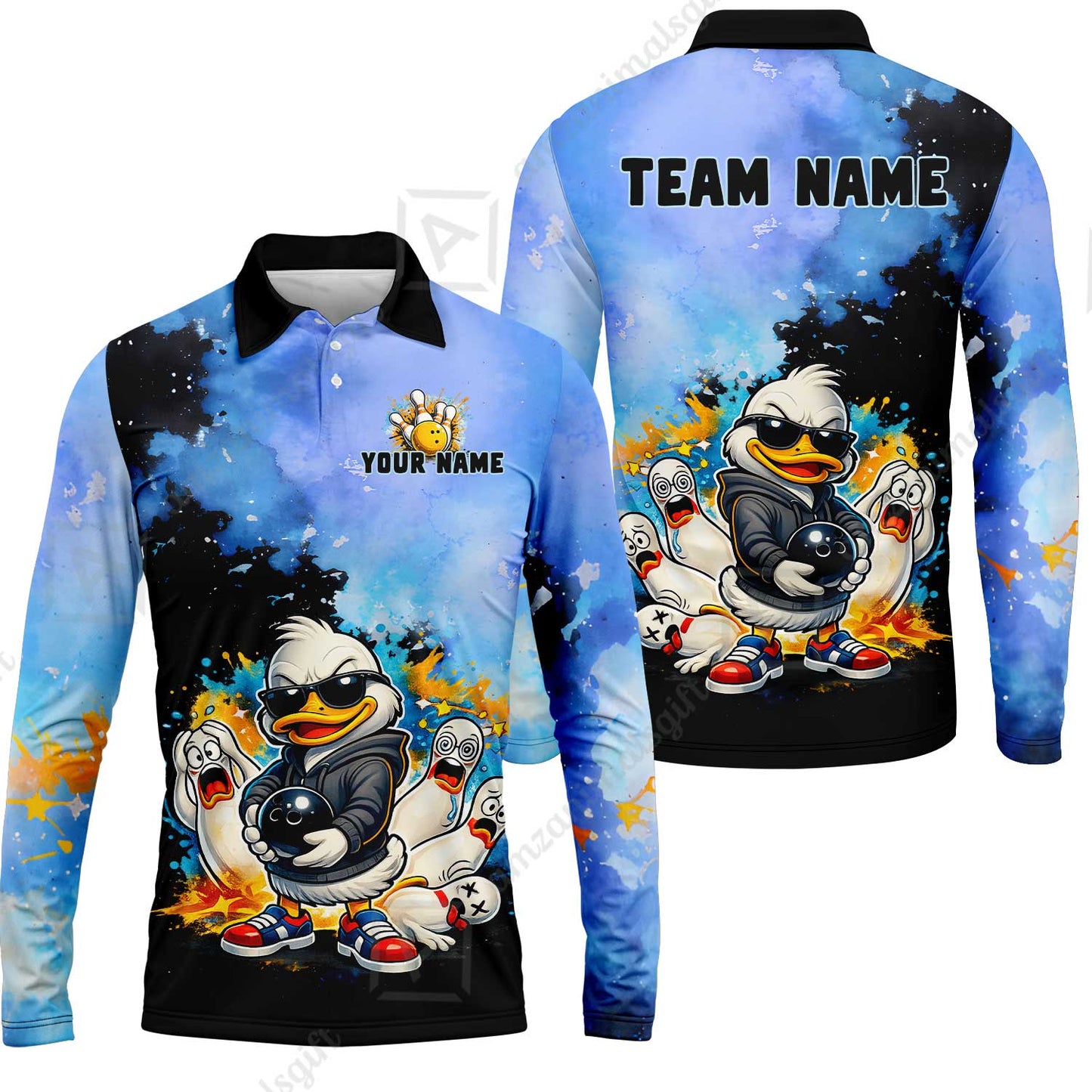 Custom Bowling Polo Shirt, Funny Screaming Pins Bowling Custom Bowling Polo Team Shirt For Players With Name & Team Name