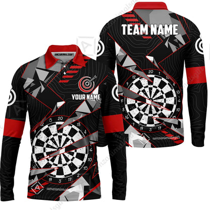 Custom Darts Team Jersey Unisex Polo Shirts, Custom Black Red Grunge Darts Team Jerseys Uniform, Personalized Name And Team Name