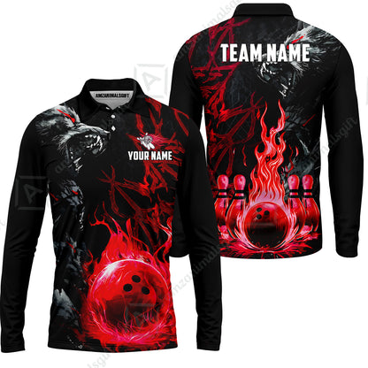 Custom Bowling Jersey Polo Shirt, Hellfire Werewolf & Crimson Strike, Custom Bowling Jersey Team Shirt For Players With Name & Team Name