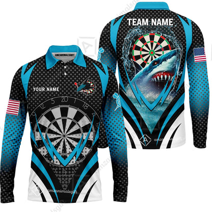 Custom Blue Dartboard Darts Team Jersey Polo Quarter-Zip Shirts, Customized Name Team Name Darts Team Jerseys Uniform