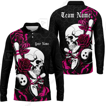 Custom Bowling Jersey Polo Shirt, Deadly Rose, Personalized Name And Team Name