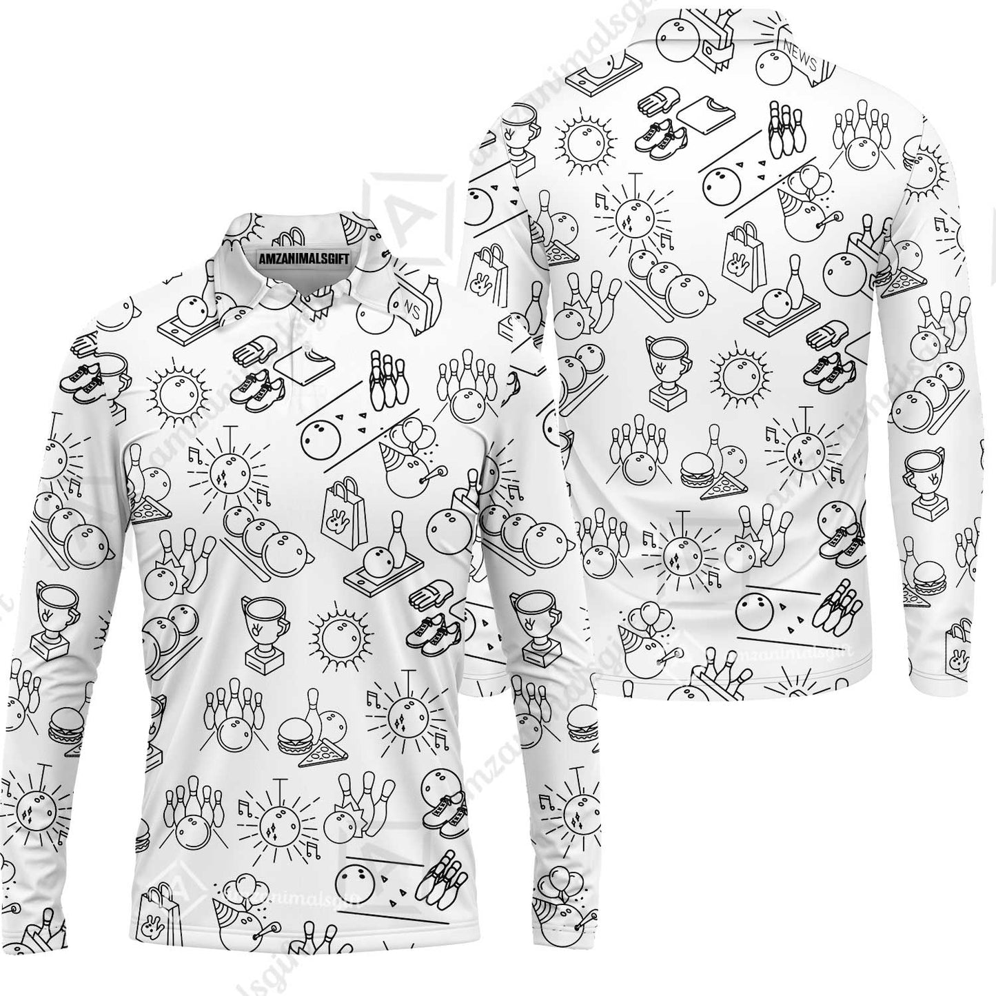 Bowling Men Polo Shirt, Bowling Icon Pattern Polo Shirt For Men, Perfect Gift For Bowling Lovers