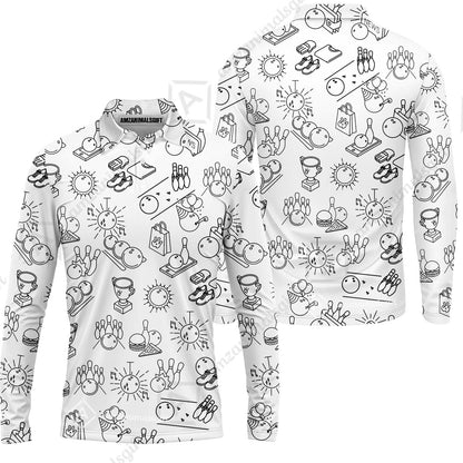 Bowling Men Polo Shirt, Bowling Icon Pattern Polo Shirt For Men, Perfect Gift For Bowling Lovers