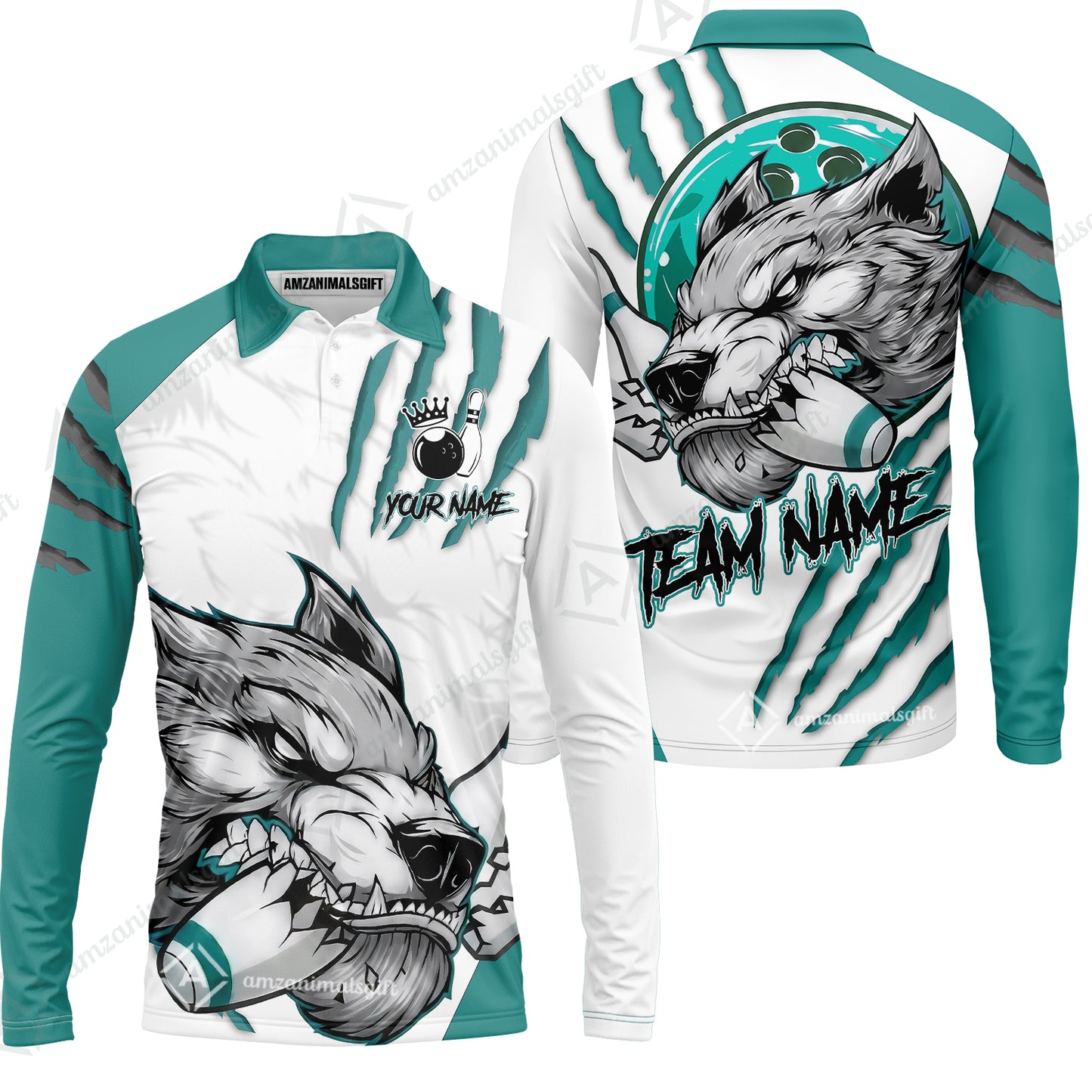 Customized Bowling Jerseys, Fierce Wolf Artwork Scratch, Uniform Bowling - Personalized Name And Team Name