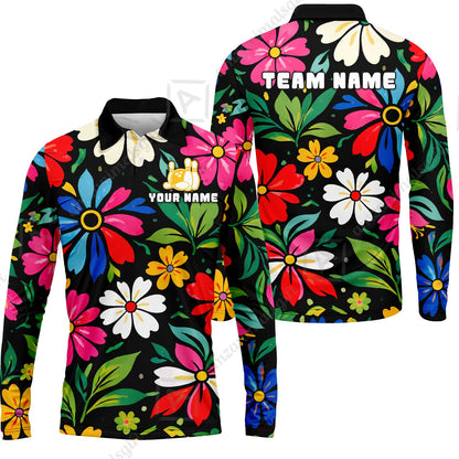 Custom Bowling Jersey Polo Shirt, Vibrant Summer Bloom Floral, Custom Bowling Jersey Team Shirt For Players With Name and Team Name
