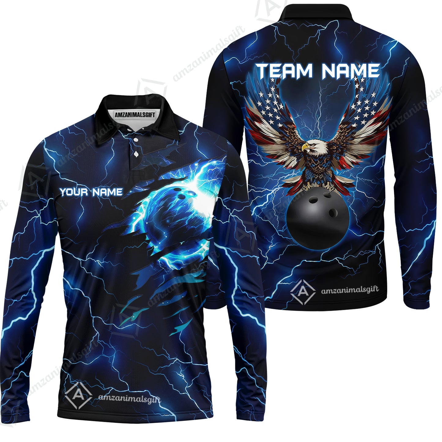 Custom Bowling Jersey Polo Shirt, Patriotic Bald Eagle Bowling, Custom Bowling Jersey Team Shirt For Players With Name & Team Name