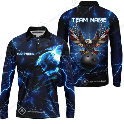 Custom Bowling Jersey Polo Shirt, Patriotic Bald Eagle Bowling, Custom Bowling Jersey Team Shirt For Players With Name & Team Name
