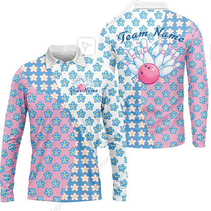 Custom Bowling Jersey Polo Shirt, Pastel Retro Flower Power Bloom, Custom Bowling Jersey Team Shirt For Players With Name and Team Name