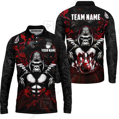 Custom Bowling Jersey Polo Shirt, Furious Gorilla Mascot, Custom Bowling Jersey Team Shirt For Players With Name & Team Name