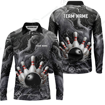 Custom Bowling Team Unisex Polo Shirt, Black Pearl Urethane Bowling Ball Marble Smoke Design for Bowlers