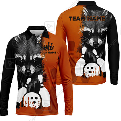 Custom Bowling Jersey Polo Shirt, Raccoon Bowling, Custom Bowling Jersey Team Shirt For Players With Name & Team Name
