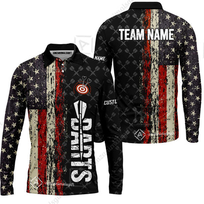 Customized American Flag Darts Polo Shirt, Darts Grunge Style Team Jersey Polo Shirt, Perfect Outfit for Darts Players