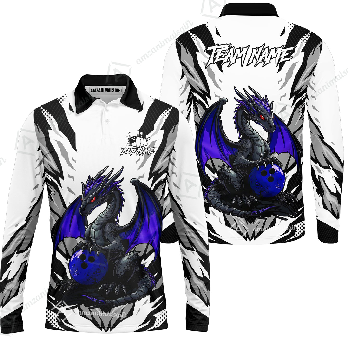 Custom Bowling Jersey Polo Shirt, Dragon Lover Custom Bowling Jersey Team Shirt For Players With Name & Team Name
