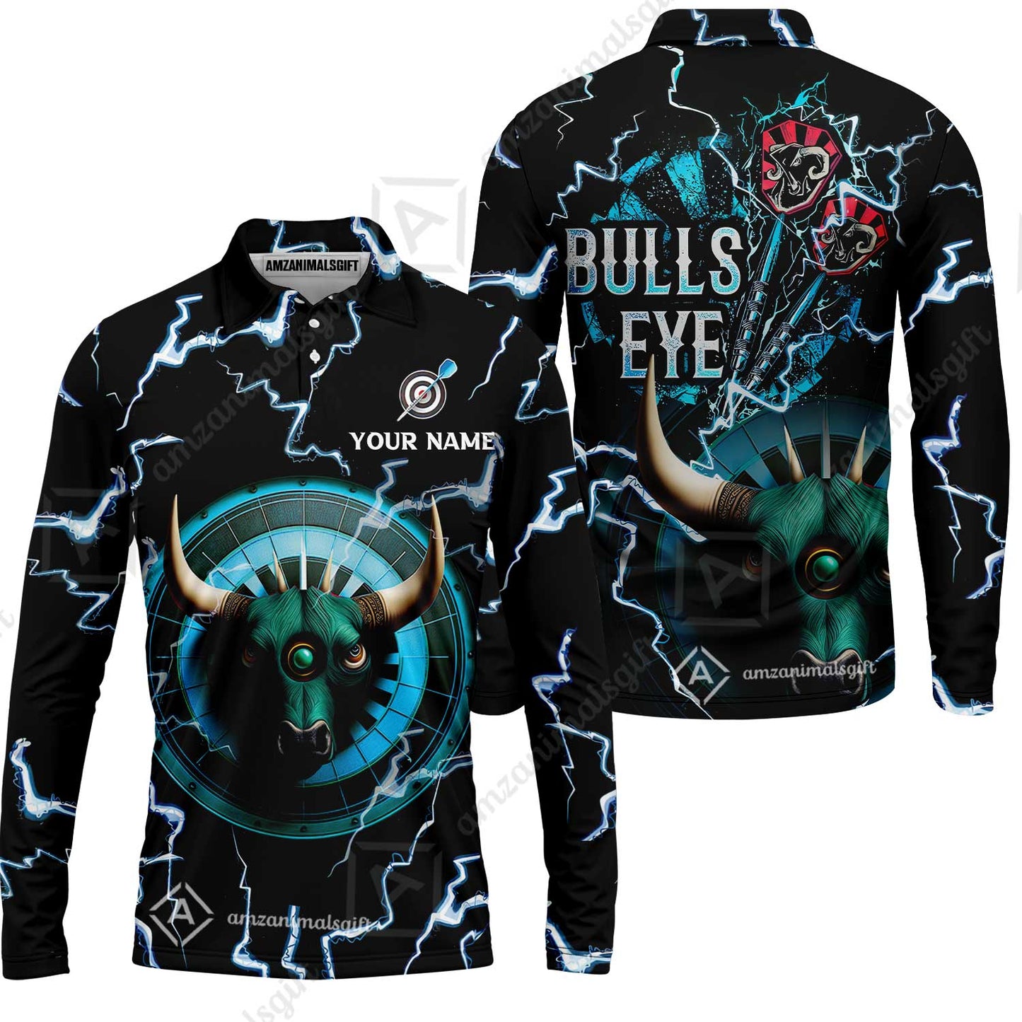 Customized Darts Long Sleeve Polo Shirt, Bullseye Dartboard, Personalized Name Darts And Bull Long Sleeve Polo Shirt For Men - Perfect Gift For Darts Lovers, Darts Players