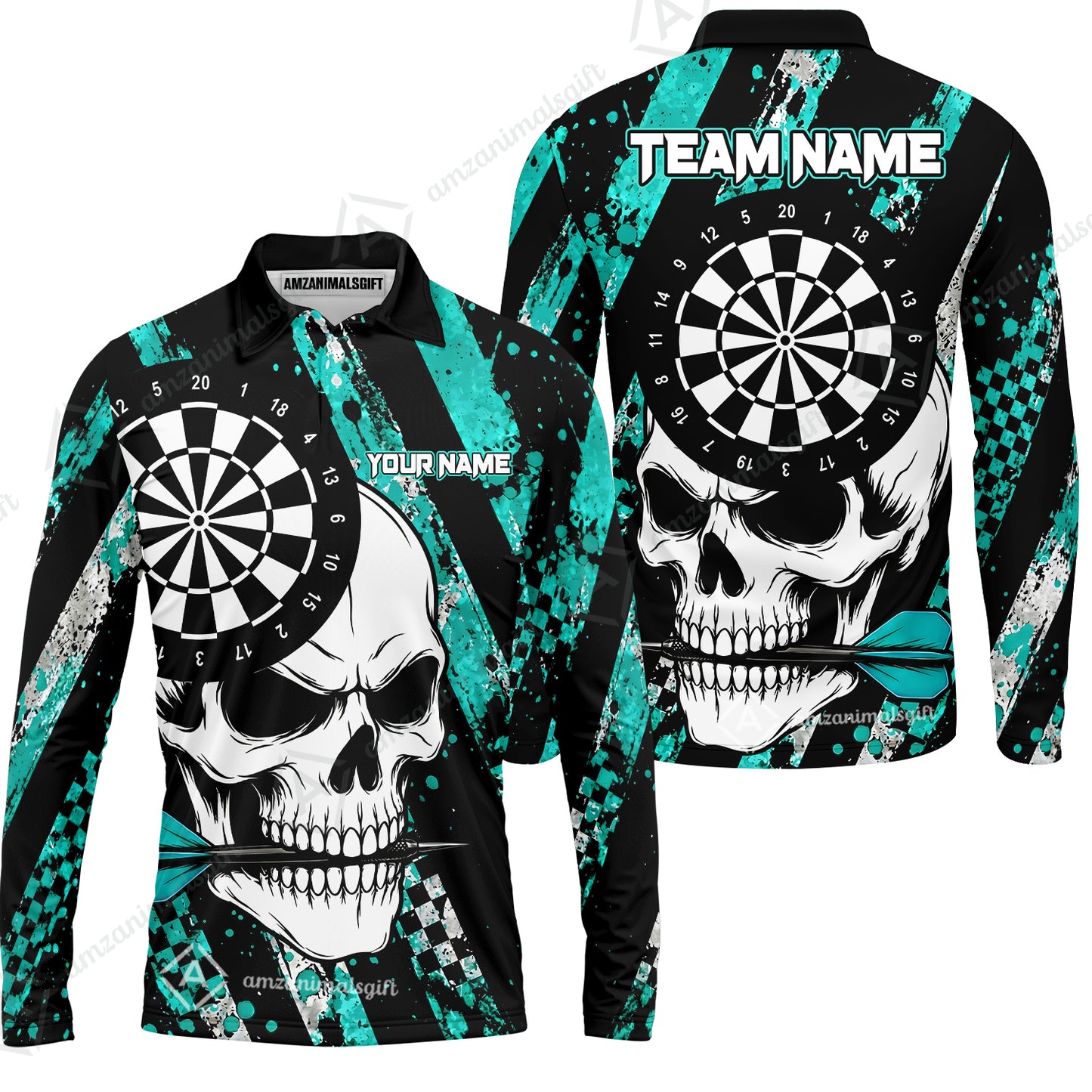 Custom Darts Jersey Polo Shirt, Skull Bites Dart, Custom Dart Jersey Team Shirt For Players With Name & Team Name