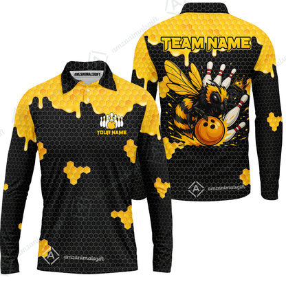 Custom Bowling Jersey Polo Shirt, Golden Honeycomb Hornet, Custom Bowling Jersey Team Shirt For Players With Name and Team Name