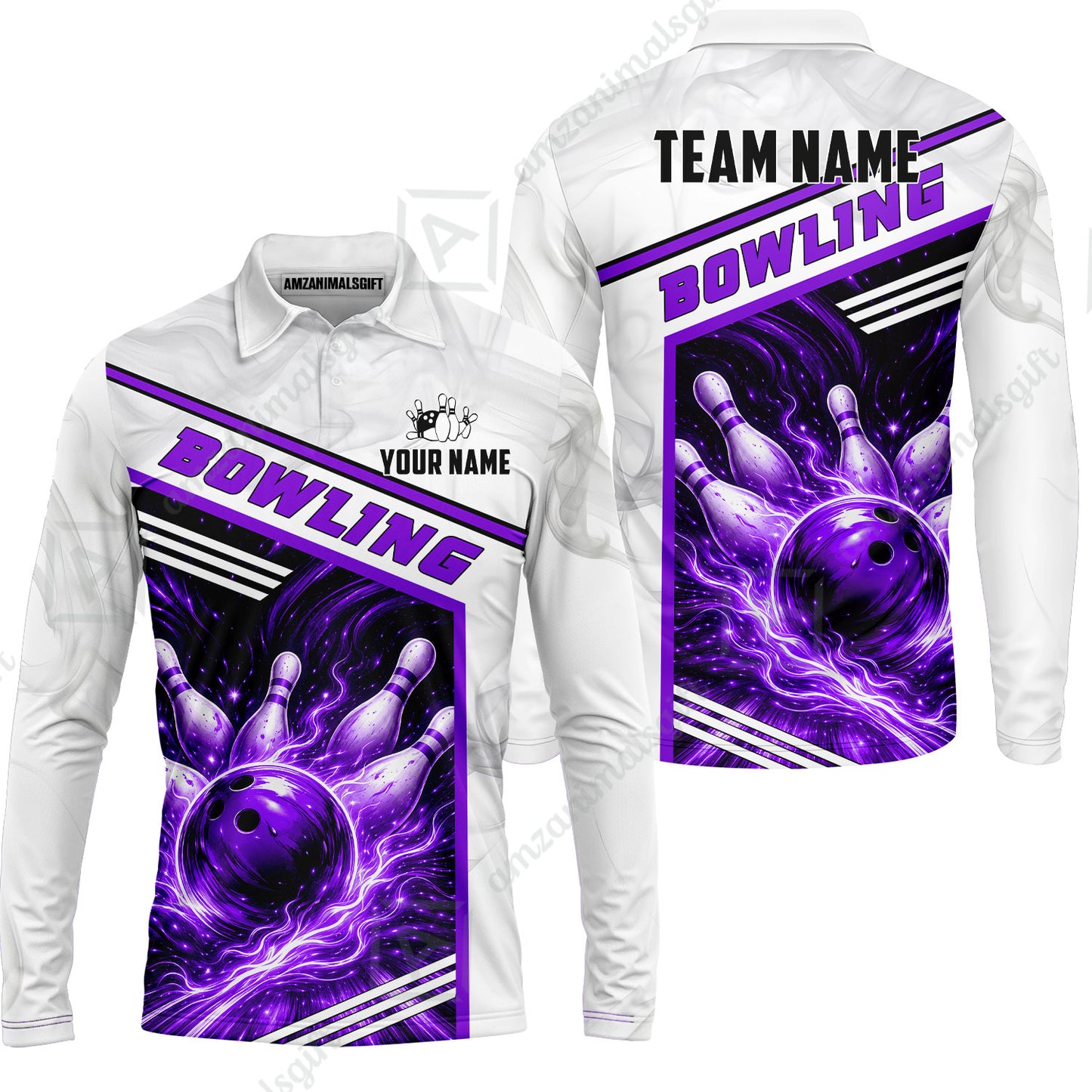Custom Bowling Jersey Polo Shirt, Retro Racing & Fire Strike, Custom Bowling Jersey Team Shirt For Players With Name & Team Name