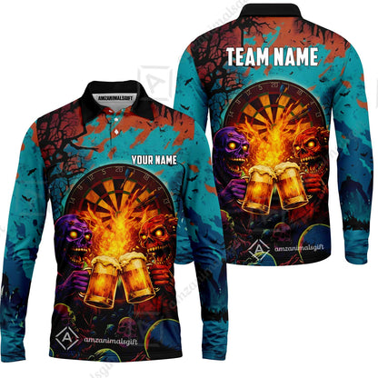 Custom Darts Team Jersey, Personalized Halloween Skull Beer Darts Polo Shirt For Players With Name & Team Name